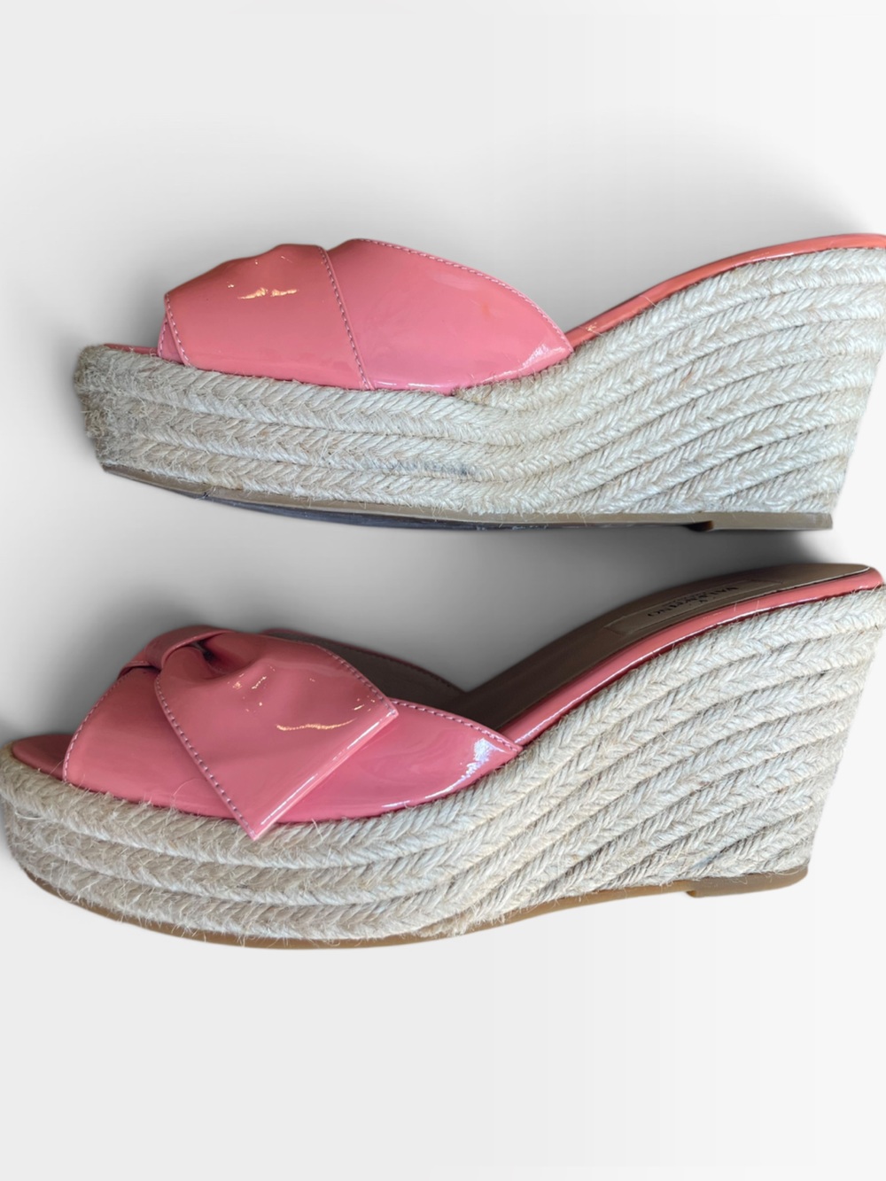 Valentino Mena Bow Patent Leather Wedge Espadrille Womens 8.5 39 Slide Sandals - Picture 4 of 13